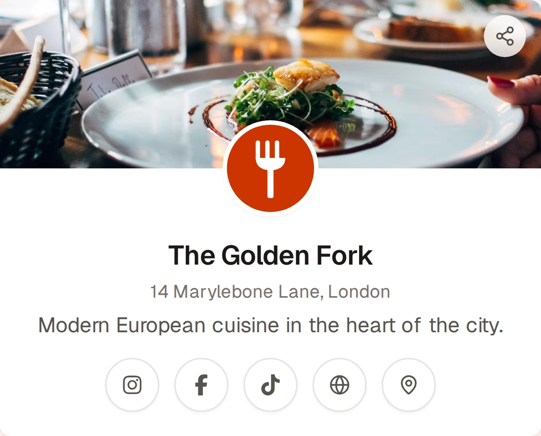 Public menu page showing restaurant header and menu items